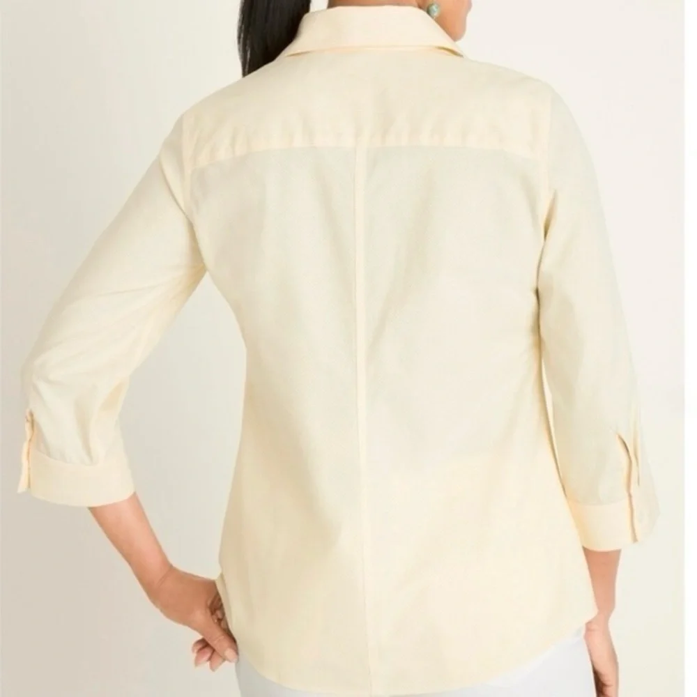 Chicos No-Iron Cotton Striped Pocket White & Yellow Nautical Shirt 2 - Picture 2 of 6